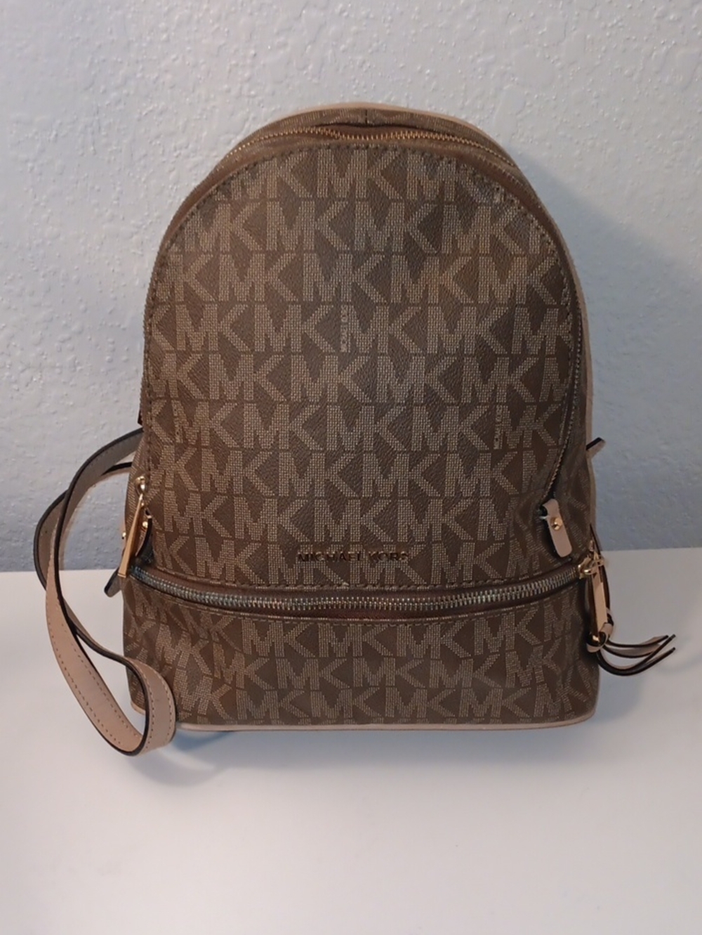 Michael Kors Brown Logo Mid Mini Backpack with Gold Hardware